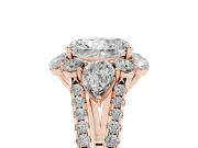 Radiant Cut Diamond Halo Split Shank Engagement Ring Set in Rose gold with Prong-Held Center Stone