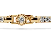 Round Lab-Grown Diamond Rope Frame Bezel Station Bracelet | Pavé Bar Links | Yellow Gold