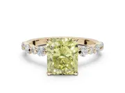 Radiant Cut Pavé Engagement Ring Setting for a Fancy Yellow Lab-Grown Diamond | Alternating Accents | Yellow Gold