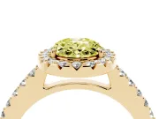 Fancy Yellow Oval Cut Diamond Halo Pavé Solitaire Ring Set in Yellow gold with Prong-Set Center Stone