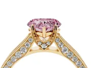 Heart-Shaped Hidden Halo Engagement Ring Setting for a Fancy Pink Lab-Grown Diamond | Milgrain Pave | Yellow Gold