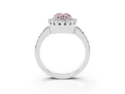 Fancy Pink Oval Cut Diamond Halo Ring Set in White gold with Pavé Shank and Prong Setting