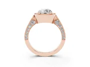Round Vintage Milgrain Halo Engagement Ring Setting | Side Stones and Pave | Rose Gold