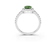 Fancy Green Emerald Cut Diamond Halo Ring Set in White gold with Delicate Pavé Band and Prong Setting