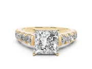 Princess Cut Cut-Down Side Stone Engagement Ring Setting | Scalloped Shoulders | Yellow Gold