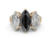 Fancy Black Marquise Lab-Grown Diamond Three-Stone Ring Set in Yellow Gold with Textured Band