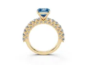 Fancy Blue Asscher Cut Diamond Solitaire Ring Set in Yellow gold with Shared Prong Pavé Band