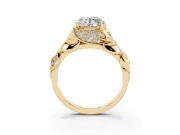 Round Leaf Bypass Engagement Ring Setting | Pave Leaf Accents | Yellow Gold