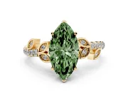 Marquise Leaf Pavé Engagement Ring Setting for a Fancy Green Lab-Grown Diamond | Yellow Gold
