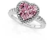 Heart-Shaped Pave Halo Engagement Ring Setting for a Fancy Pink Lab-Grown Diamond | White Gold