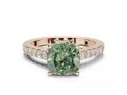 Cushion Cut Pavé Solitaire Engagement Ring Setting for a Fancy Green Lab-Grown Diamond | Crossover Gallery | Rose Gold