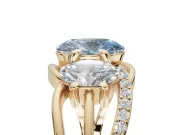 Oval Three Stone Split Shank Engagement Ring Setting for a Fancy Blue Lab-Grown Diamond | Matching Sides | Yellow Gold