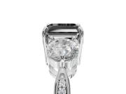 Asscher Cut Three Stone Engagement Ring Setting for a Black Center | Tapered Pavé Band | Platinum