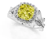 Cushion Cut Leaf Halo Engagement Ring Setting for a Fancy Yellow Lab-Grown Diamond | Platinum