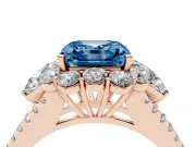 Fancy Blue Asscher Cut Diamond Halo Split Shank Engagement Ring Set in Rose gold with Prong-Held Center Stone