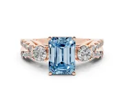 Emerald Cut Three Stone Engagement Ring Setting for a Fancy Blue Lab-Grown Diamond | Rose Gold