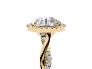 Round Halo Engagement Ring Setting | Pavé Twist Band | Yellow Gold