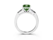 Fancy Green Princess Cut Diamond Solitaire Ring Set in Platinum with Tapered Baguette Side Stones and Prong Setting