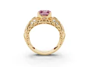 Asscher Cut Art Deco Engagement Ring Setting for a Fancy Pink Lab-Grown Diamond | Yellow Gold