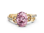 Oval Leaf Pavé Engagement Ring Setting for a Fancy Pink Lab-Grown Diamond | Yellow Gold