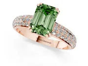 Emerald Cut Three Row Pave Engagement Ring Setting for a Fancy Green Lab-Grown Diamond | Rose Gold