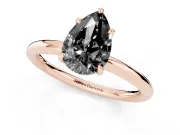 Fancy Black Pear Cut Diamond Solitaire Ring Set in Rose gold with Thin Band and Prong Setting