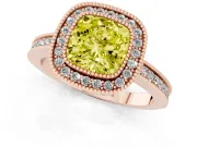 Fancy Yellow Cushion Cut Diamond Halo Ring Set in Rose gold with Pavé Band and Milgrain-Edged Prongs