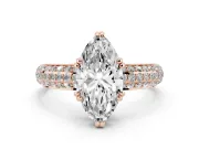 Marquise Three Row Pave Solitaire Engagement Ring Setting | Double Claw Prongs | Rose Gold