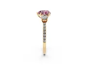 Heart-Shaped Three Stone Engagement Ring Setting for a Fancy Pink Lab-Grown Diamond | Pave Shoulders | Yellow Gold