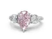 Pear-Shaped Three Stone Engagement Ring Setting for a Fancy Pink Lab-Grown Diamond | Tapered Pave Band | Platinum