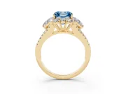 Asscher Cut Scalloped Halo Engagement Ring Setting for a Fancy Blue Lab-Grown Diamond | Pear Side Stones | Yellow Gold