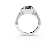 Round Milgrain Halo Engagement Ring Setting for a Black Center | Side Stones | Sterling Silver