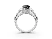 Fancy Black Round Cut Diamond Vintage-Inspired Milgrain Ring Set in Platinum with Accent Split Shank