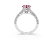 Round Hidden Halo Engagement Ring Setting for a Fancy Pink Lab-Grown Diamond | Milgrain Pave | Sterling Silver