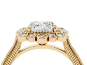 Cushion Cut Vintage Scalloped Halo Engagement Ring Setting | Milgrain Pavé Band | Yellow Gold