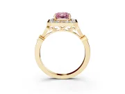 Radiant Cut Halo Engagement Ring Setting for a Fancy Pink Lab-Grown Diamond | Bezel Station Shoulders | Yellow Gold
