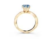 Fancy Blue Heart Cut Diamond Solitaire Ring Set in Yellow gold with Twisted Band and Bead Prong Setting