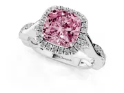 Cushion Cut Twist Halo Engagement Ring Setting for a Fancy Pink Lab-Grown Diamond | Platinum