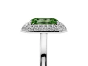 Fancy Green Emerald Cut Diamond Halo Engagement Ring Set in Platinum with Solitaire Band and Prong Setting