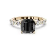 Cushion Cut Pavé Engagement Ring Setting for a Black Center | Alternating Accents | Yellow Gold