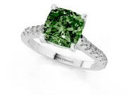 Cushion Cut Hidden Halo Pave Engagement Ring Setting for a Fancy Green Lab-Grown Diamond | Claw Prongs | White Gold