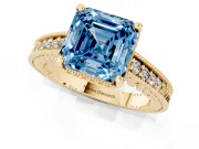 Asscher Cut Engraved Engagement Ring Setting for a Fancy Blue Lab-Grown Diamond | Yellow Gold