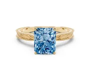 Fancy Blue Radiant Cut Diamond Solitaire Milgrain Engraved Band Set in Yellow gold with Prong Setting