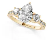 Pear-Shaped Three Stone Pavé Engagement Ring Setting | Round Side Stones | Yellow Gold