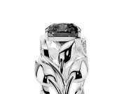 Cushion Cut Leaf Bypass Engagement Ring Setting for a Black Center | Pavé Leaf Accents | White Gold
