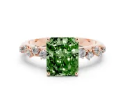 Fancy Green Radiant Cut Diamond Cluster Solitaire Ring Set in Rose gold with Prong Setting