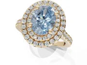 Oval Double Halo Engagement Ring Setting for a Fancy Blue Lab-Grown Diamond | Pave Shoulders | Yellow Gold