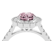 Fancy Pink Oval Cut Diamond Milgrain Floral Halo Engagement Ring Set in Platinum with Pavé Band