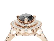 Marquise Double Halo Engagement Ring Setting for a Black Center | Pavé Shoulders | Rose Gold