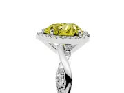 Fancy Yellow Heart Cut Diamond Halo Twisted Band Ring Set in Platinum with Prong Setting